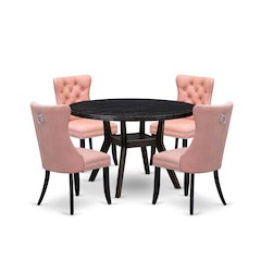 5 Piece Dining Set For 4 Consists Of 48" Round Table In Beige Red Color