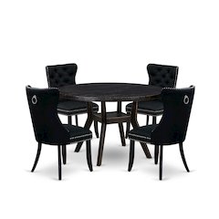 5-Piece Dining Table A Dining Table And 4 Black Linen Fabric Dining Chairs
