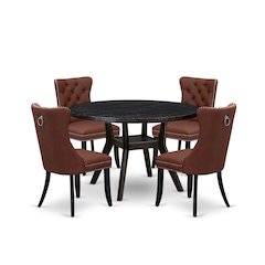 5 Piece Dining Table Set Consists Of 48" Round Table In Burgandy Color