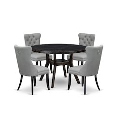 5 Piece Dining Table Set Consists Of 48" Round Table In Light Gray Color
