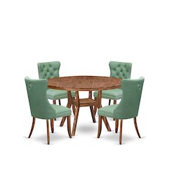5-Piece Dinner Table Set Include A Dinning Table, 4 Willow Green Padded Chairs