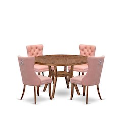 5-Pc Dining Set Include A Dinning Table And 4 Beige Red Parsons Chairs