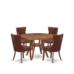 5-Pc Modern Dining Set Include A Dinning Table And 4 Burgundy Upholstered Chairs