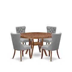 5-Pc Kitchen Table Set Include A Dinning Table And 4 Light Gray Dining Chairs