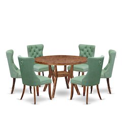 7-Pc Kitchen Table Set Include A Table And 6 Willow Green Upholstered Chairs