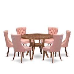 7-Pc Dining Room Table Set Include A Modern Table And 6 Beige Red Parson Chairs