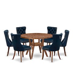 7-Piece Dining Room Set In Navy Blue Color