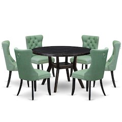 7 Piece Dinette Set Contains 48" Round Table In Willow Green Color