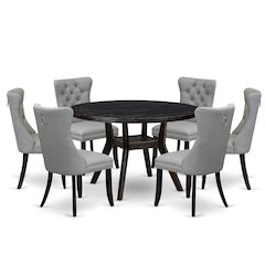7 Piece Dining Table Set Contains 48" Round Table In Light Gray Color