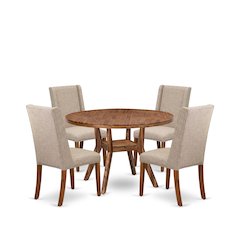 5-Piece Dining Table Set A Modern Table, 4 Light Tan Fabric Upholstered Chairs