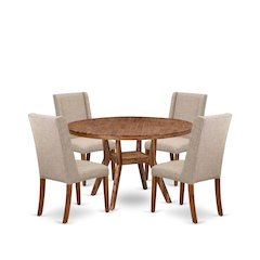 5-Piece Dinner Table A Modern Dining Table, 4 Light Tan Fabric Dining Chairs