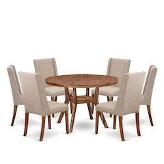 7-Piece Modern Dining Set Consist Of A Dining Table, 6 Light Tan Dining Chair