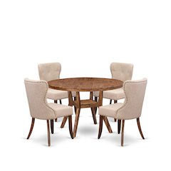 5 Piece Dining Set Consists Of 48" Round Kitchen Table In Light Tan Color