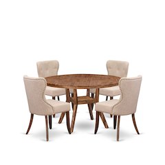 5 Piece Dinette Set For 4 Includes 54" Round Table In Light Tan Color
