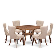 7 Piece Dining Set For 6 Contains 48" Round Table In Light Tan Color