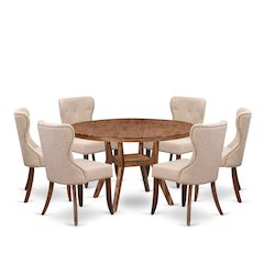 7 Piece Dining Set Consists Of 54" Round Kitchen Table In Light Tan Color