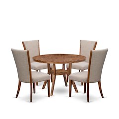 5 Piece Dining Set For 4 Includes 48" Round Table In Light Tan Color
