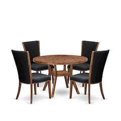 5 Piece Dining Table Set For 4 Contains 48" Round Table In Black Color