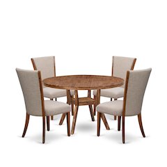 5 Piece Dining Set For 4 Contains 54" Round Table In Light Tan Color