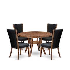 5 Piece Dining Set For 4 Consists Of 54" Round Table In Black Color