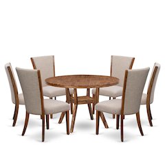 7 Piece Dining Set Consists Of 48" Round Table In Light Tan Color