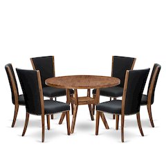 7 Piece Dining Set Includes 48" Round Kitchen Table In Black Color