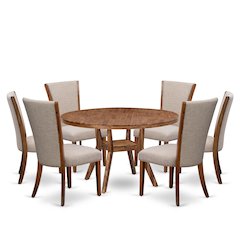 7 Piece Kitchen Table Set Includes 54" Round Table In Light Tan Color