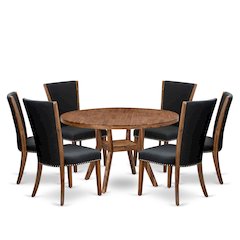 7 Piece Dining Table Set Contains 54" Round Kitchen Table In Black Color