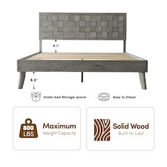 King Wooden Platform Bed Frame, Weathered Gray Oak Finish, Traditional Style