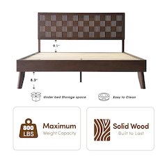 Queen Wooden Platform Bed Frame, Dark Roast Oak Finish, Traditional Style