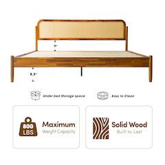 JMK-38 King Wooden Platform Bed Frame, Acacia Honey Finish, Traditional Style