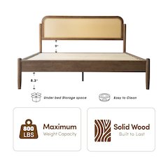 Queen Wooden Platform Bed Frame, Barnwood Finish, Traditional Style