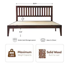 Full Wooden Platform Bed Frame, Dark Roast Oak Finish, Morden Style