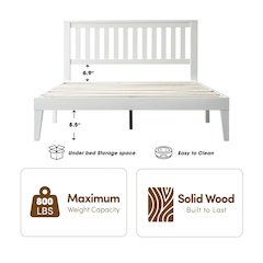 Full Wooden Platform Bed Frame, Pure White Finish, Morden Style