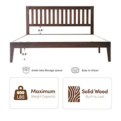 Queen Wooden Platform Bed Frame, Dark Roast Oak Finish, Morden Style