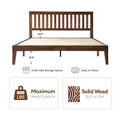 Queen Wooden Platform Bed Frame, Walnut Finish, Morden Style