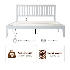 Queen Wooden Platform Bed Frame, Pure White Finish, Morden Style