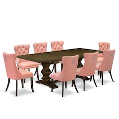 9 Piece Kitchen Set Consists of a Rectangle Dining Table with Butterfly Leaf