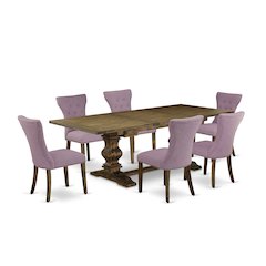 East West Furniture LAGA7-77-40 7 Piece Dining Set Consist of a Rectangle Dining Room Table with Removable Leaf and 6 Dahlia Linen Fabric Upholstered Chairs, 42x92 Inch, Jacobean