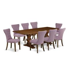 9-pc dining set with Chair’s Legs and Dahlia Linen Fabric