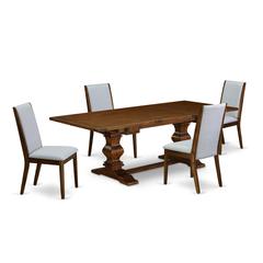 East West Furniture LALA5-88-05 5 Piece Dining Room Furniture Set Includes a Rectangle Wooden Table with Removable Leaf and 4 Grey Linen Fabric Upholstered Chairs, 42x92 Inch, Walnut