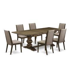 East West Furniture LALA7-77-16 7 Piece Dining Set Consist of a Rectangle Dining Room Table with Removable Leaf and 6 Dark Khaki Linen Fabric Upholstered Chairs, 42x92 Inch, Jacobean