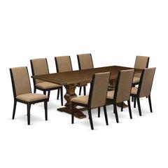East West Furniture LALA9-81-47 9 Piece Dining Table Set Includes a Rectangle Removable Leaf Kitchen Table and 8 Light Sable Linen Fabric Upholstered Chairs, 42x92 Inch, Walnut