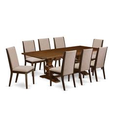 9-pc kitchen table set with Chair’s Legs and Light Tan Linen Fabric