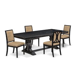 5 piece Kitchen Table Set of a Dining Table and 4 Dark Grey Modern Dining Chairs