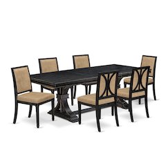 7 piece Modern Dining Table Set a Kitchen Table and 6 Dark Grey Dining Chairs