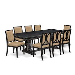 9 piece Kitchen Table Set of a Dining Table and 8 Dark Grey Dining Chairs