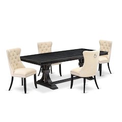 5 piece kitchen table set of a dinner table and 4 Linen Fabric kitchen chairs