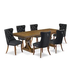 7 piece Kitchen Table Set a Dining Table and 6 Dark Grey Dining room Chairs