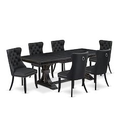 7 Pieces Dining Set Contains a Rectangle Kitchen Table and 6 Modern Chairs